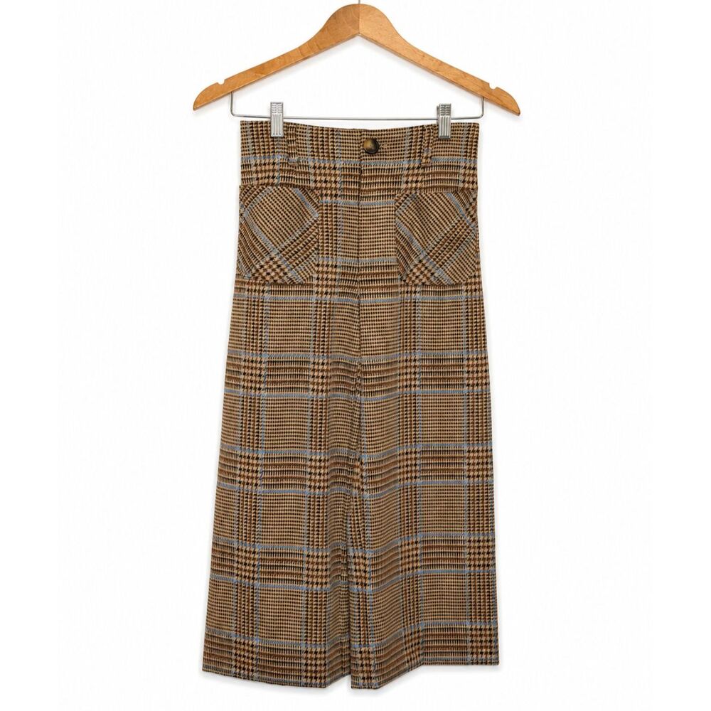 LC Lauren Conrad 2P Plaid Culotte Pants High Rise Wide Leg Cropped Trousers - Picture 2 of 5